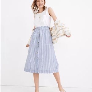 Madewell Paperbag Button-Front Midi Skirt in Stripe